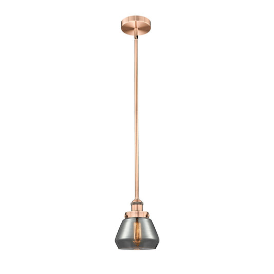 Innovations Fulton 7in 1-Light Mini Pendant | Industrial Antique Copper Steel and Light Smoke Glass | Kitchen Island & Dining Room | Model 616-1SH-AC-G173