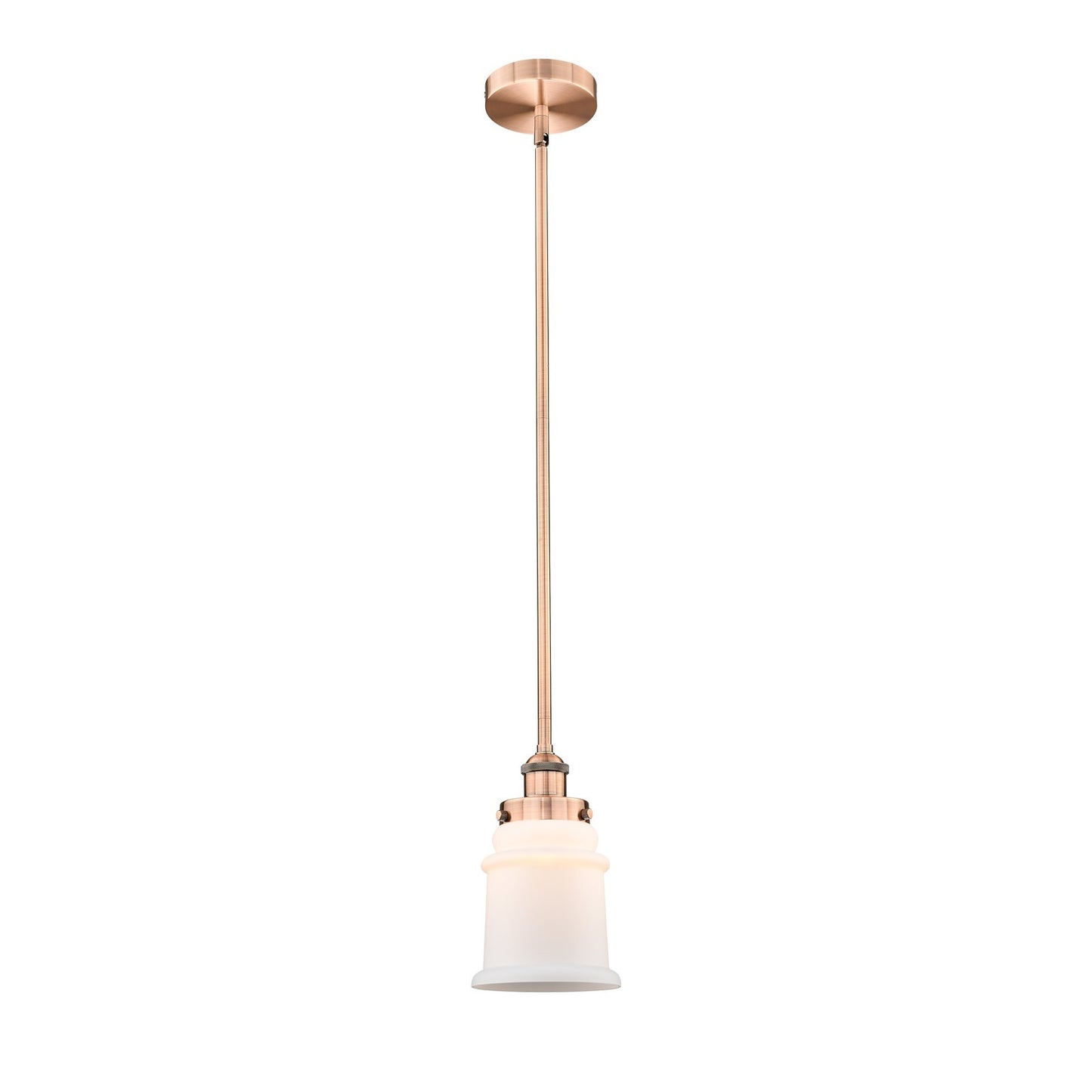 Innovations Canton 6in 1-Light Mini Pendant | Industrial Farmhouse Antique Copper Steel and Matte White Frosted Glass | Kitchen | Model 616-1SH-AC-G181