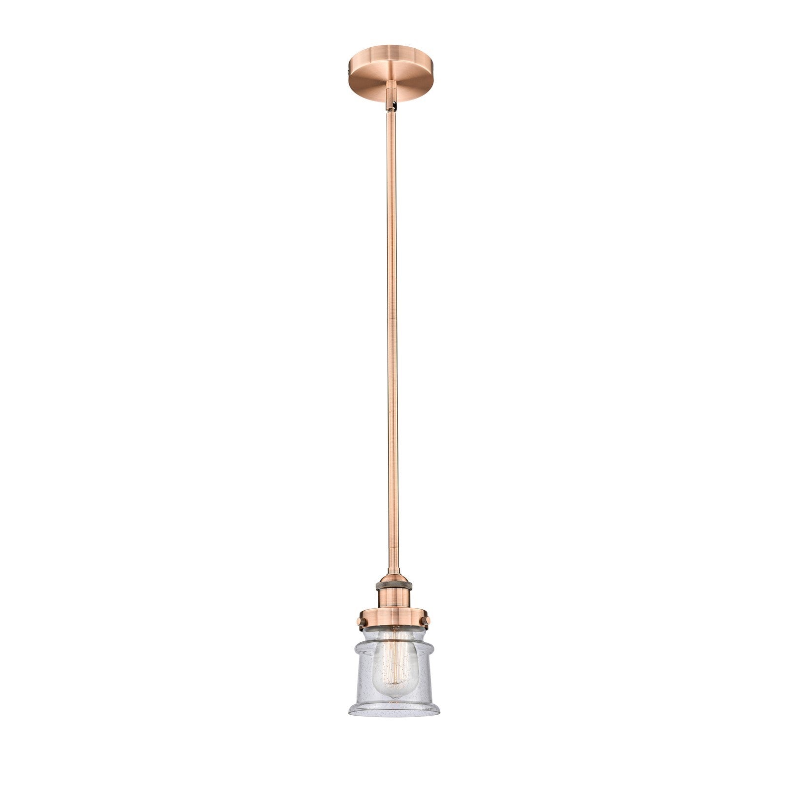 Innovations Canton 5.25in 1-Light Mini Pendant | Industrial Farmhouse Antique Copper Steel and Seedy Glass | Kitchen Island & | Model 616-1SH-AC-G184S-LED