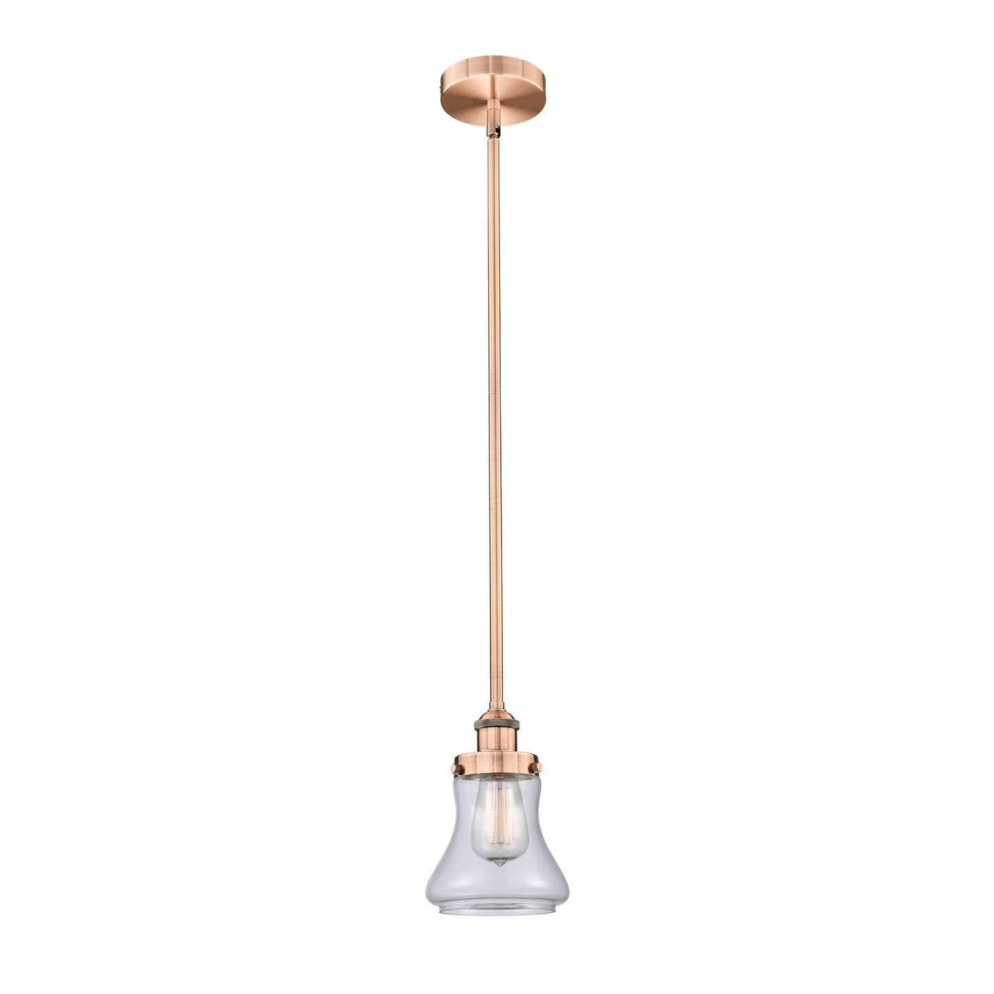 Innovations Bellmont 6in 1-Light Mini Pendant | Industrial Antique Copper Steel and Clear Glass | Kitchen Island & Breakfast | Model 616-1SH-AC-G192-LED