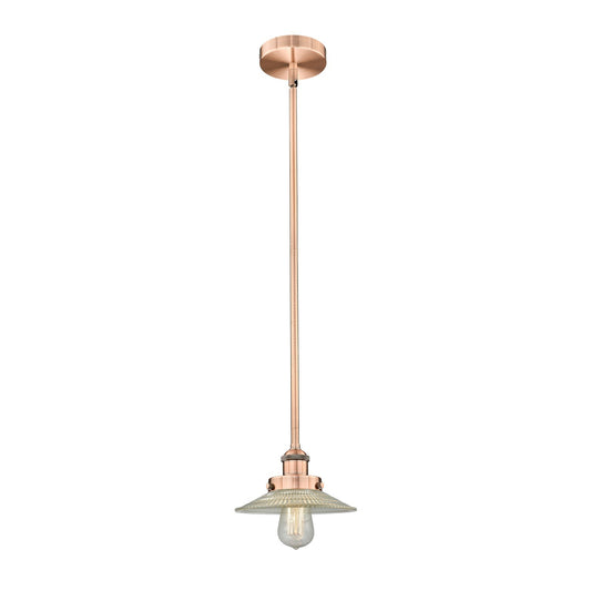 Innovations Halophane 9in 1-Light Mini Pendant | Industrial Antique Copper Steel and Clear Halophane Glass | Kitchen Island & | Model 616-1SH-AC-G2-LED