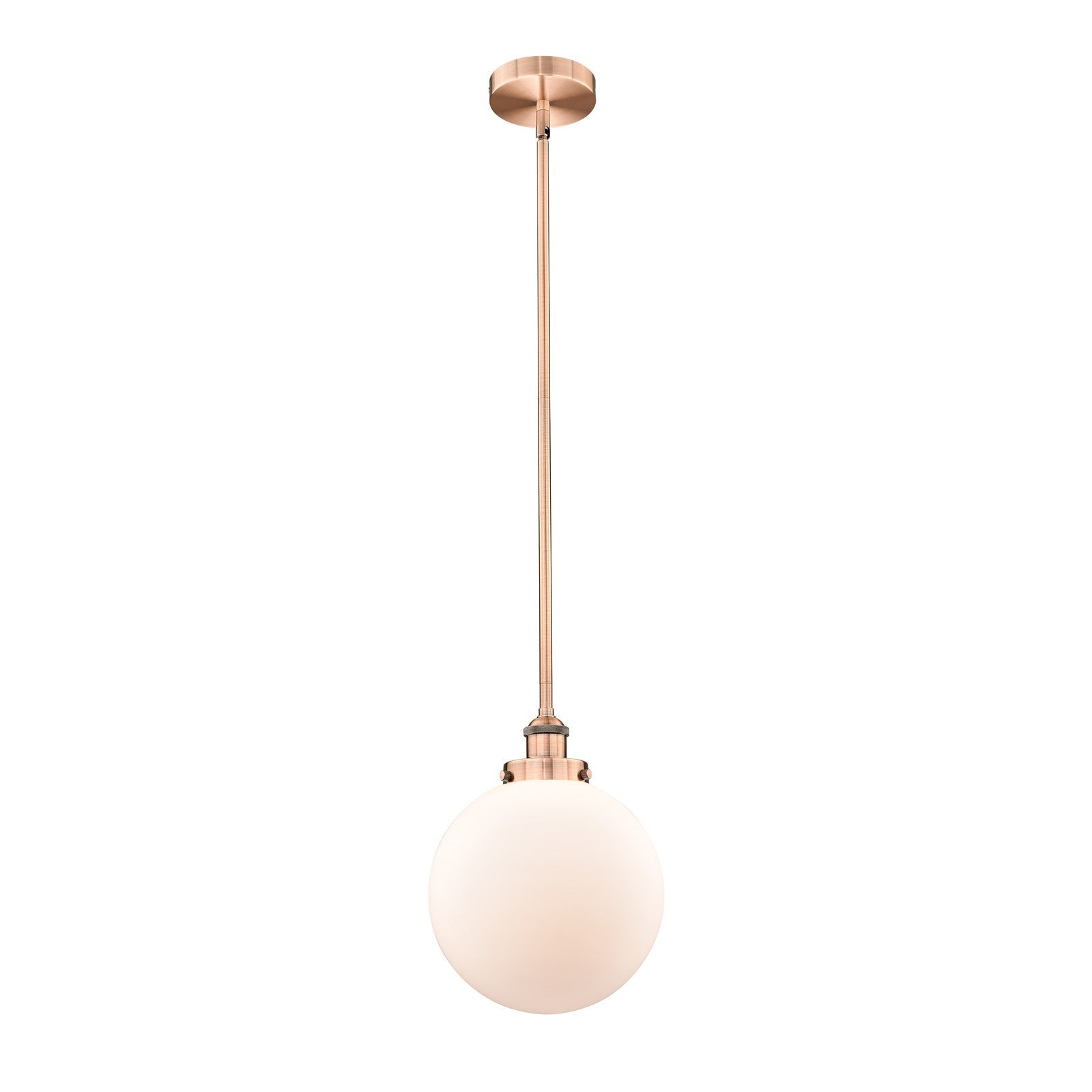 Innovations Beacon 10in 1-Light Mini Pendant | Industrial Antique Copper Steel and Matte White Frosted Glass | Kitchen | Model 616-1SH-AC-G201-10-LED