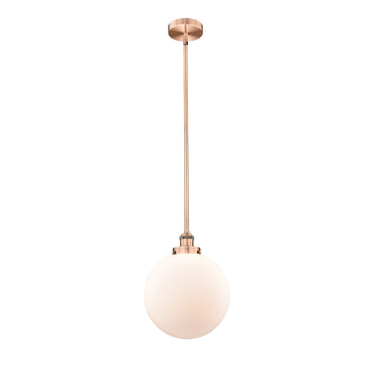 Innovations Beacon 12in 1-Light Mini Pendant | Industrial Antique Copper and Matte White Frosted Glass | Kitchen Island & | Model 616-1SH-AC-G201-12