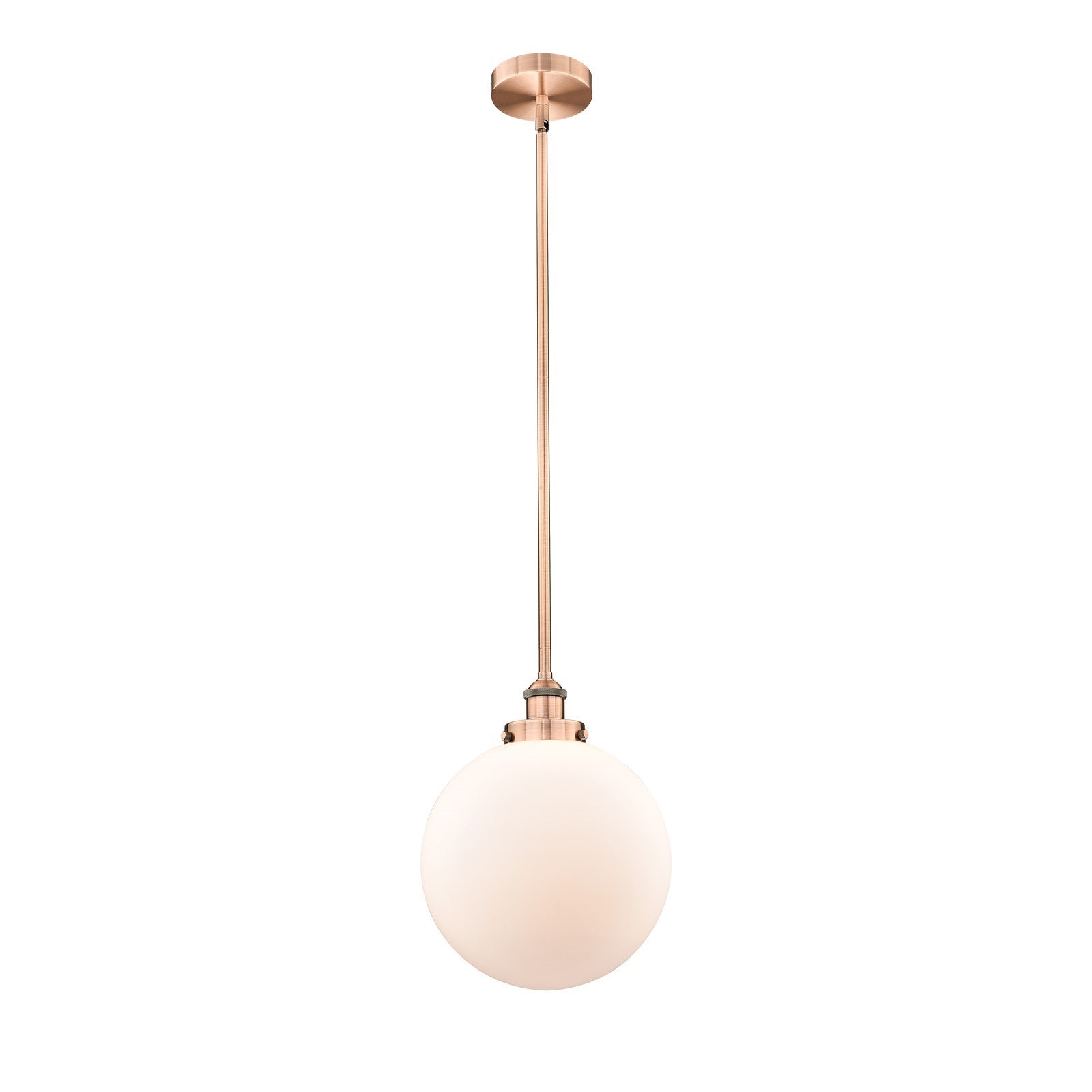 Innovations Beacon 12in 1-Light Mini Pendant | Industrial Antique Copper Steel and Matte White Frosted Glass | Kitchen | Model 616-1SH-AC-G201-12-LED