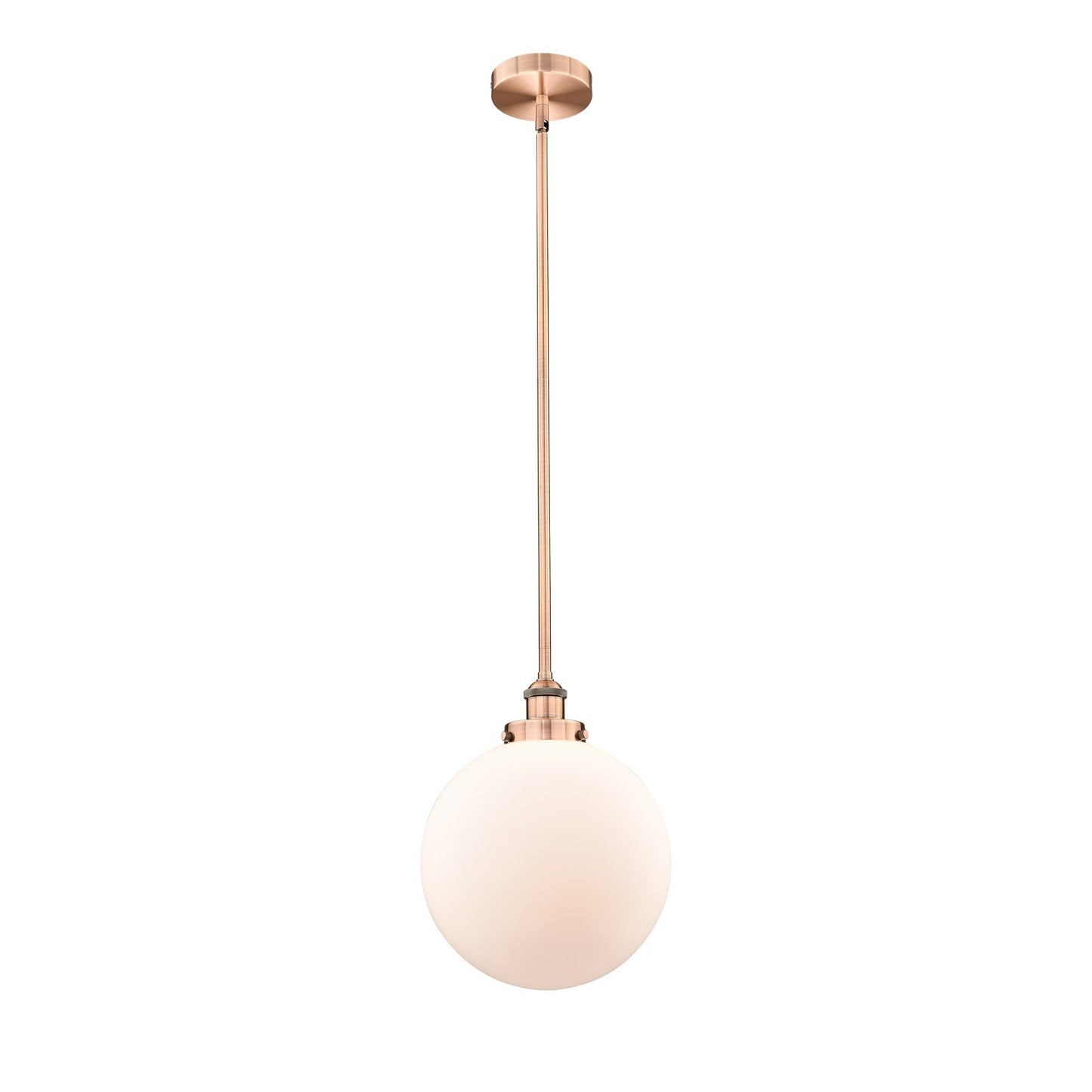 Innovations Beacon 12in 1-Light Mini Pendant | Industrial Antique Copper Steel and Matte White Frosted Glass | Kitchen | Model 616-1SH-AC-G201-12-LED