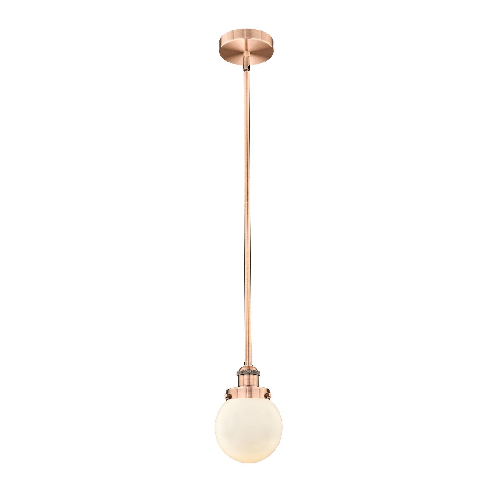 Innovations Beacon 6in 1-Light Mini Pendant | Industrial Antique Copper and Matte White Frosted Glass | Kitchen Island & Dining | Model 616-1SH-AC-G201-6