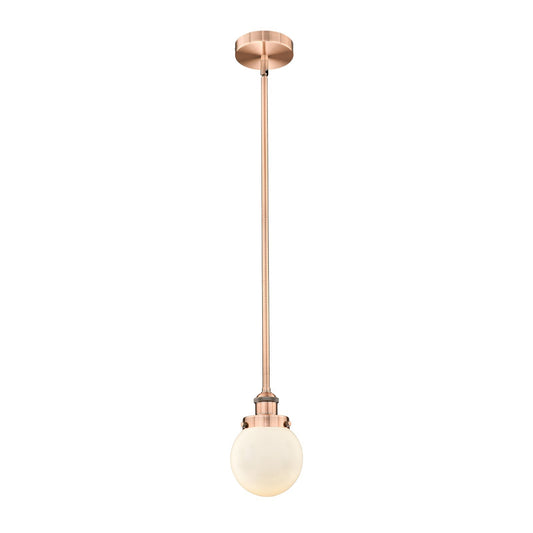 Innovations Beacon 6in 1-Light Mini Pendant | Industrial Antique Copper and Matte White Frosted Glass | Kitchen Island & Dining | Model 616-1SH-AC-G201-6