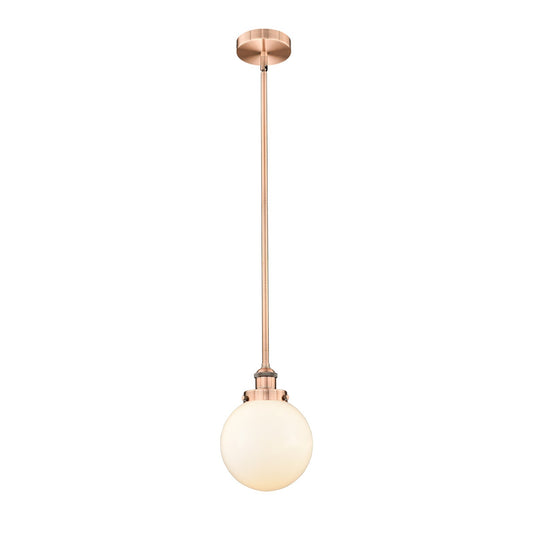 Innovations Beacon 8in 1-Light Mini Pendant | Industrial Antique Copper Steel and Matte White Frosted Glass | Kitchen Island & | Model 616-1SH-AC-G201-8