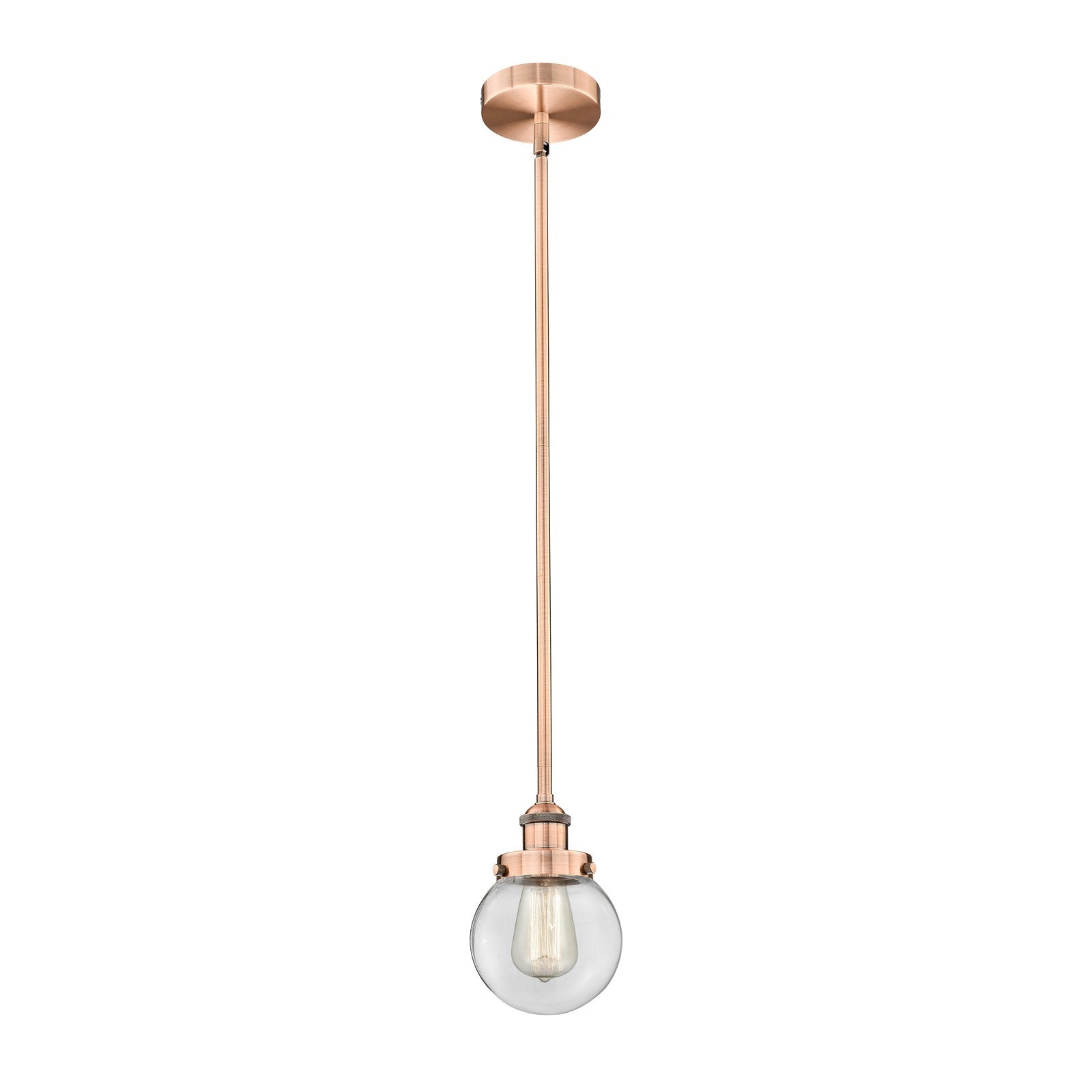 Innovations Beacon 6in 1-Light Mini Pendant | Industrial Antique Copper Steel and Clear Glass | Kitchen Island & Dining Room | 6 | Model 616-1SH-AC-G202-6