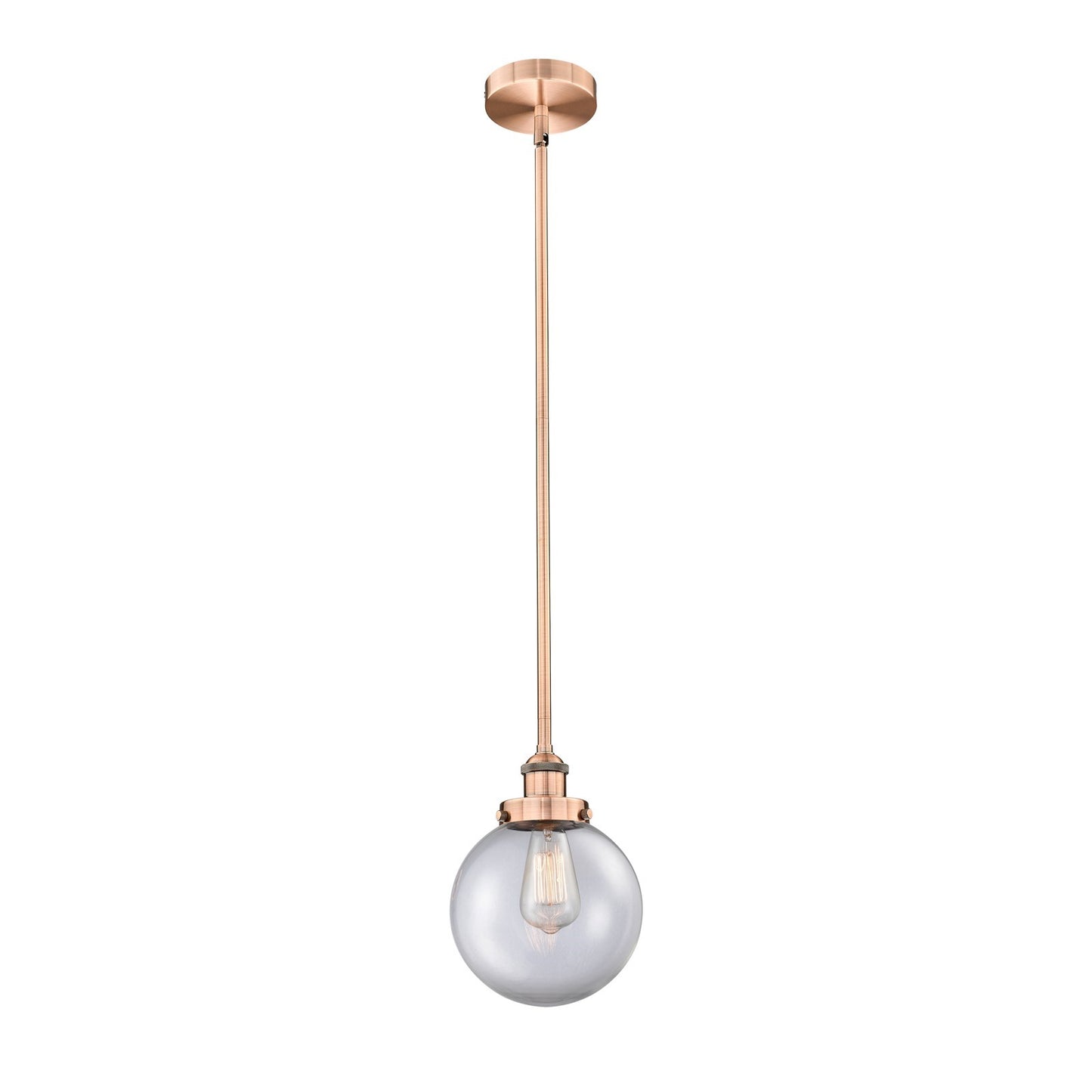 Innovations Beacon 8in 1-Light Mini Pendant | Industrial Antique Copper Steel and Clear Glass | Kitchen Island & Dining Room | 8 | Model 616-1SH-AC-G202-8