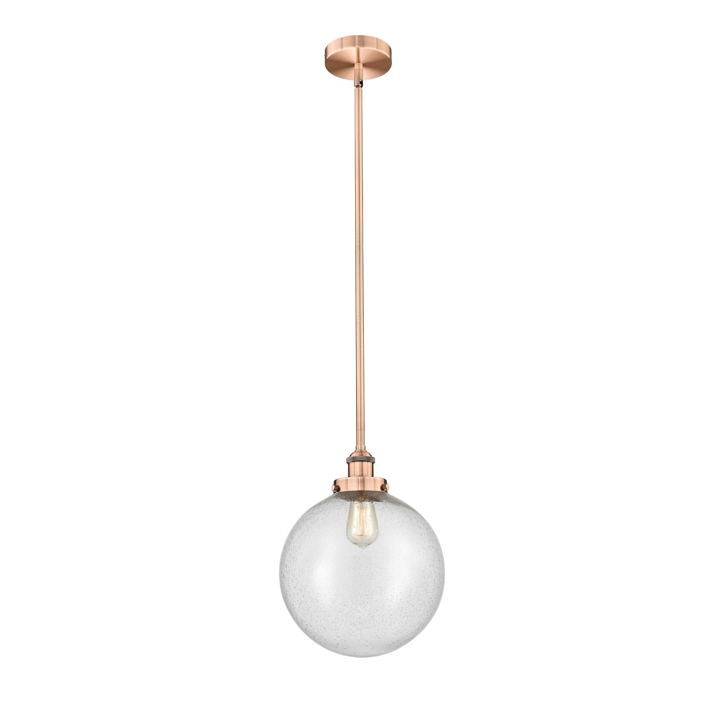 Innovations Beacon 12in 1-Light Mini Pendant | Industrial Antique Copper Steel and Seedy Glass | Kitchen Island & Dining | Model 616-1SH-AC-G204-12-LED