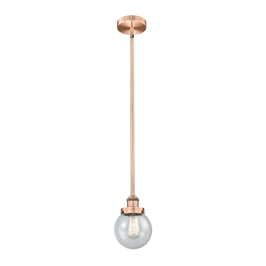 Innovations Beacon 6in 1-Light Mini Pendant | Industrial Antique Copper Steel and Seedy Glass | Kitchen Island & Dining Room | Model 616-1SH-AC-G204-6-LED