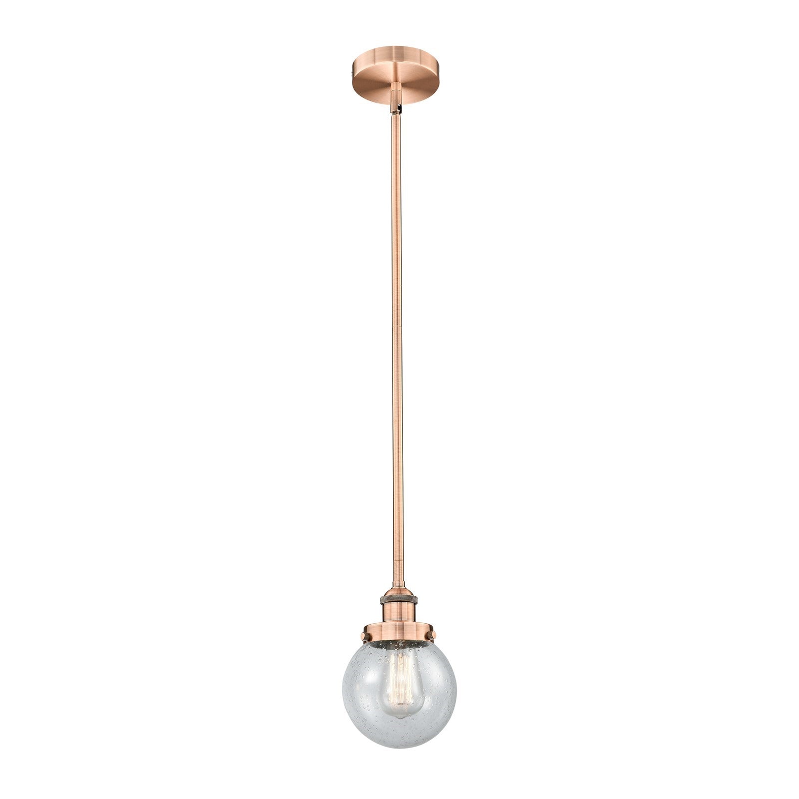 Innovations Beacon 6in 1-Light Mini Pendant | Industrial Antique Copper Steel and Seedy Glass | Kitchen Island & Dining Room | Model 616-1SH-AC-G204-6-LED