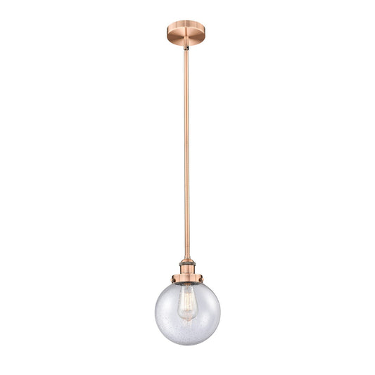 Innovations Beacon 8in 1-Light Mini Pendant | Industrial Antique Copper Steel and Seedy Glass | Kitchen Island & Dining Room | Model 616-1SH-AC-G204-8-LED