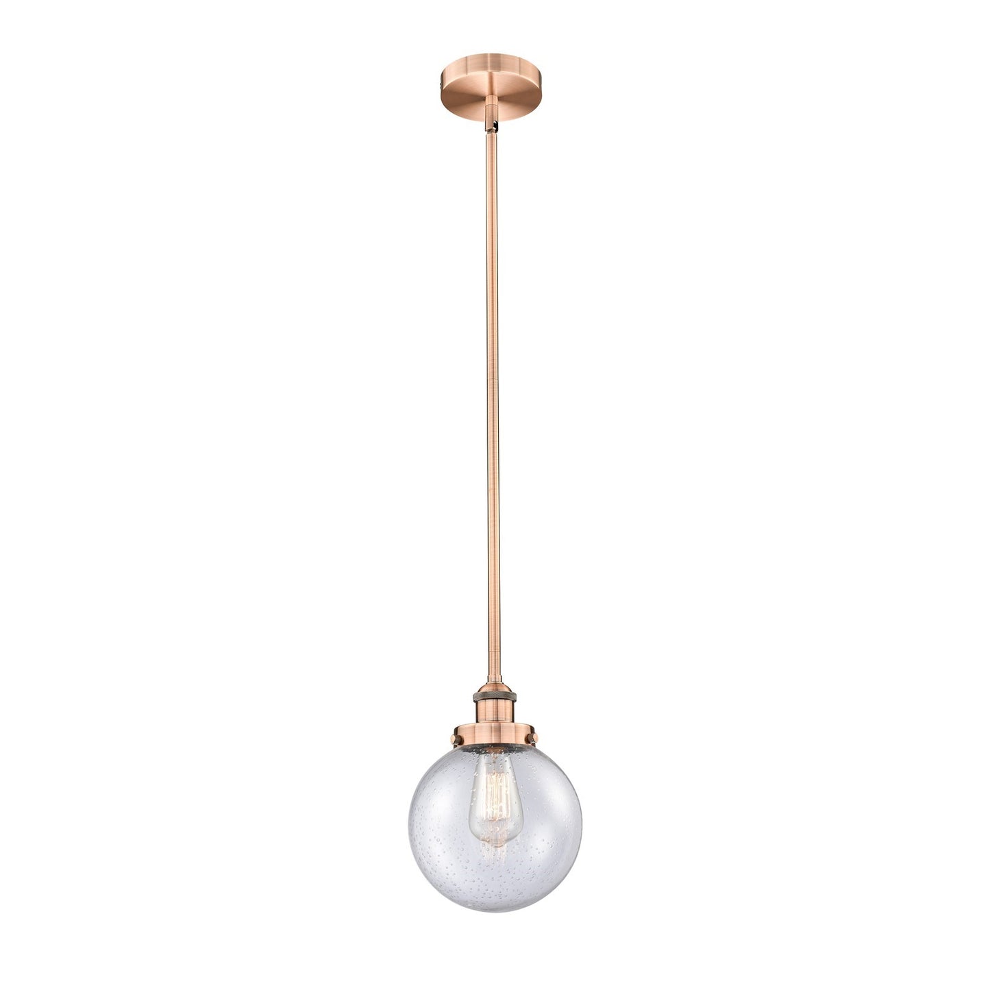 Innovations Beacon 8in 1-Light Mini Pendant | Industrial Antique Copper Steel and Seedy Glass | Kitchen Island & Dining Room | Model 616-1SH-AC-G204-8-LED