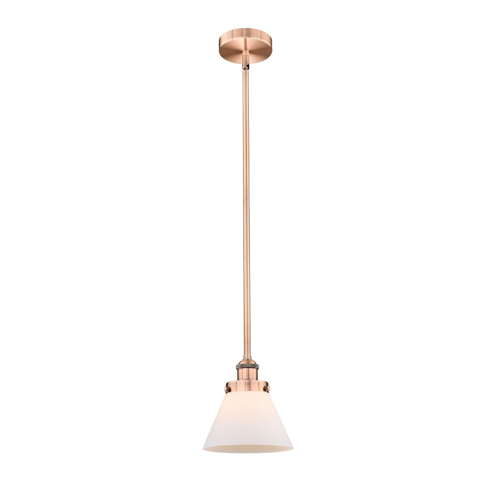 Innovations Cone 8in 1-Light Mini Pendant | Industrial Antique Copper and Matte White Frosted Glass | Kitchen Island & Dining Room | Model 616-1SH-AC-G41