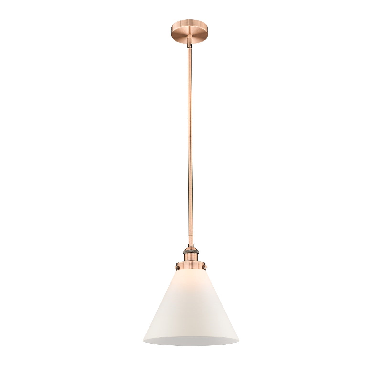 Innovations Cone 12in 1-Light Mini Pendant | Industrial Antique Copper Steel and Matte White Frosted Glass | Kitchen Island & | Model 616-1SH-AC-G41-L-LED