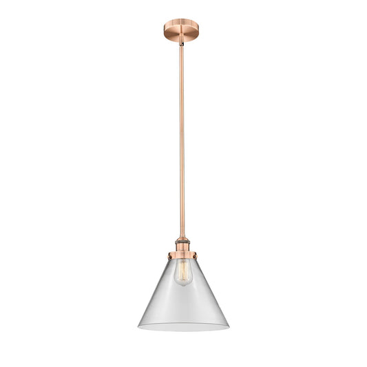Innovations Cone 12in 1-Light Mini Pendant | Industrial Farmhouse Antique Copper Steel and Clear Glass | Kitchen Island & Dining | Model 616-1SH-AC-G42-L