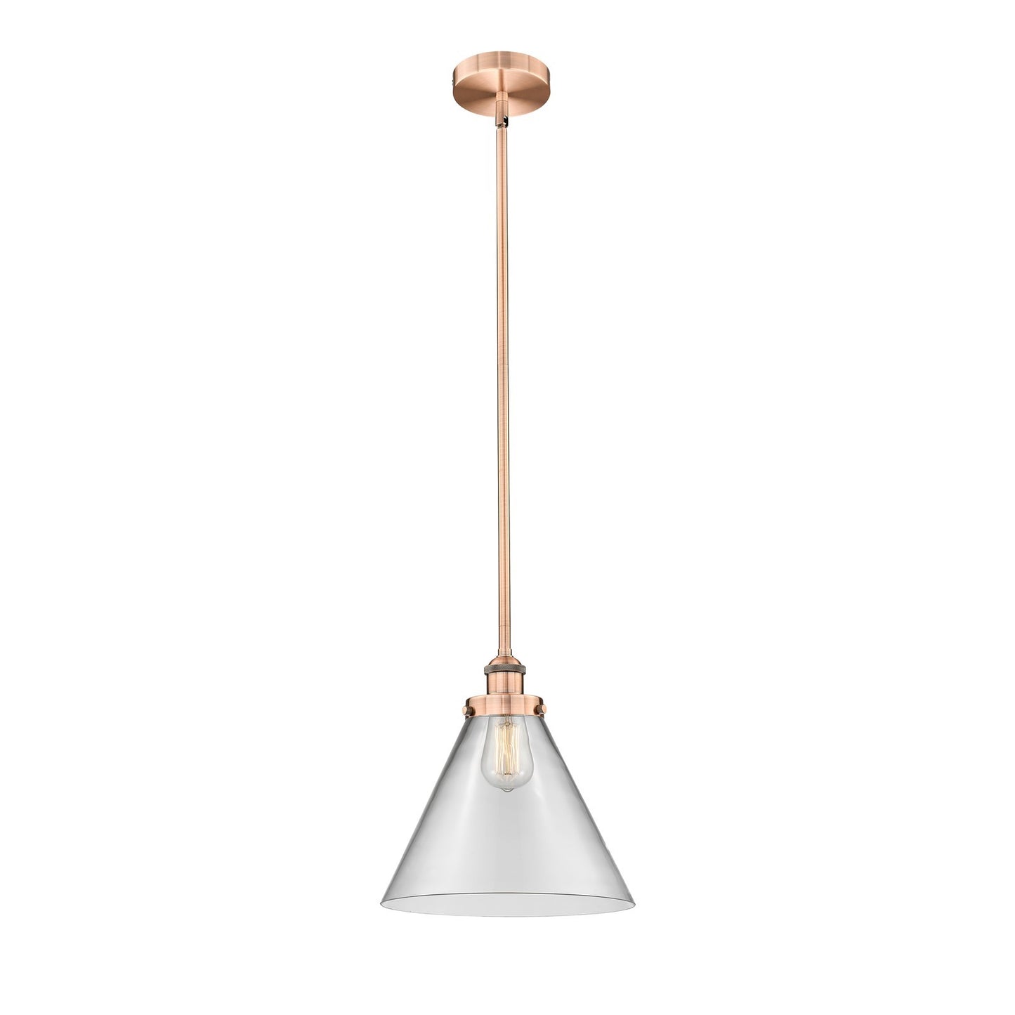 Innovations Cone 12in 1-Light Mini Pendant | Industrial Antique Copper Steel and Clear Glass | Kitchen Island & Dining Room | Model 616-1SH-AC-G42-L-LED