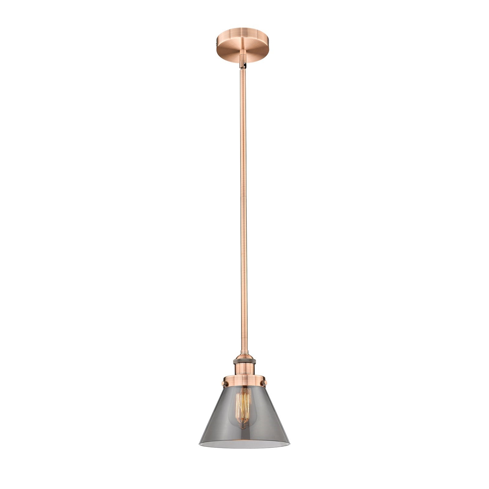Innovations Lighting Cone 1-Light Mini Pendant | Industrial Farmhouse Antique Copper and Light Smoke Glass | Kitchen Island & | Model 616-1SH-AC-G43