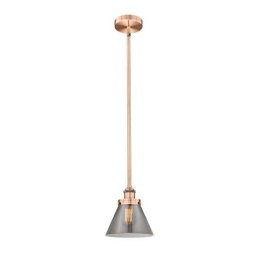 Innovations Cone 1-Light 8in Mini Pendant | Industrial Farmhouse Antique Copper Steel and Light Smoke Glass | Kitchen Island & | Model 616-1SH-AC-G43-LED