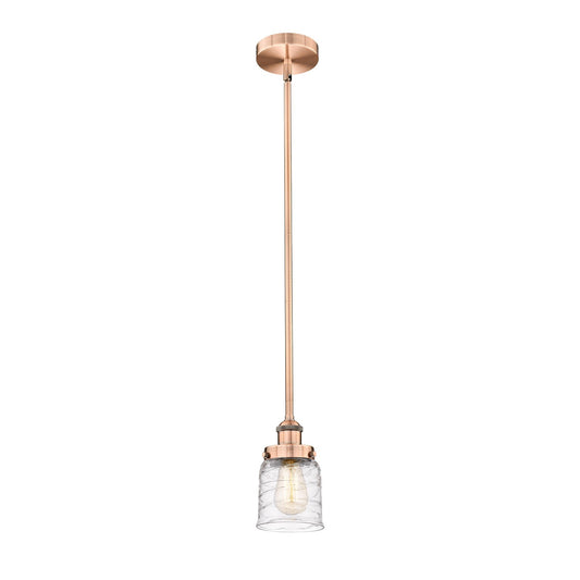 Innovations Bell 5in 1-Light Mini Pendant | Industrial Antique Copper Steel and Clear Deco Swirl Glass | Kitchen Island & | Model 616-1SH-AC-G513-LED