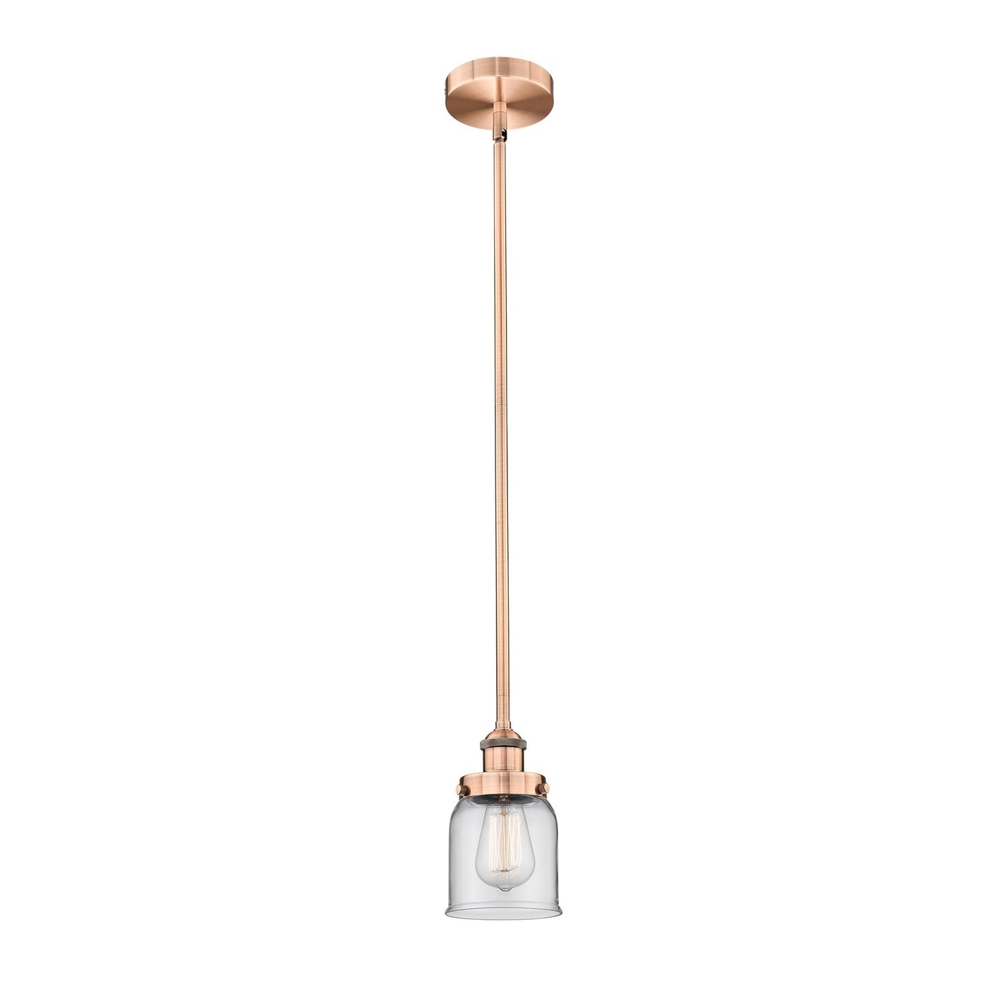 Innovations Bell 5in 1-Light Mini Pendant | Industrial Antique Copper and Clear Glass | Kitchen Island & Dining Room | 5 x 5 x 8.25 | Model 616-1SH-AC-G52