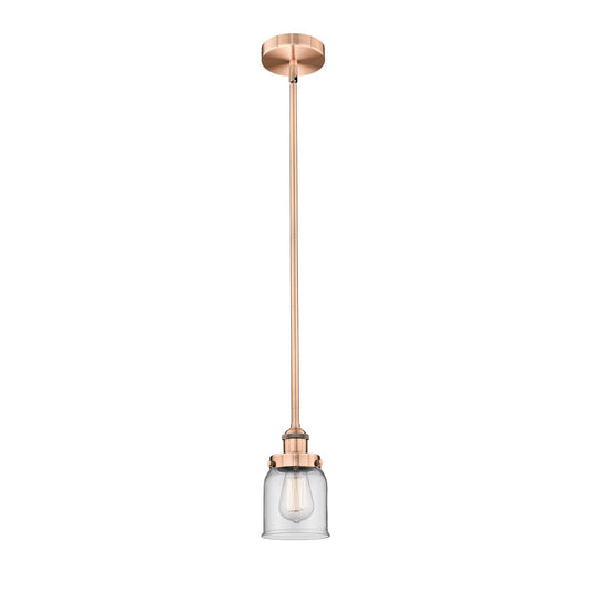 Innovations Bell 5in 1-Light Mini Pendant | Industrial Antique Copper and Clear Glass | Kitchen Island & Dining Room | 5 x 5 x 8.25 | Model 616-1SH-AC-G52