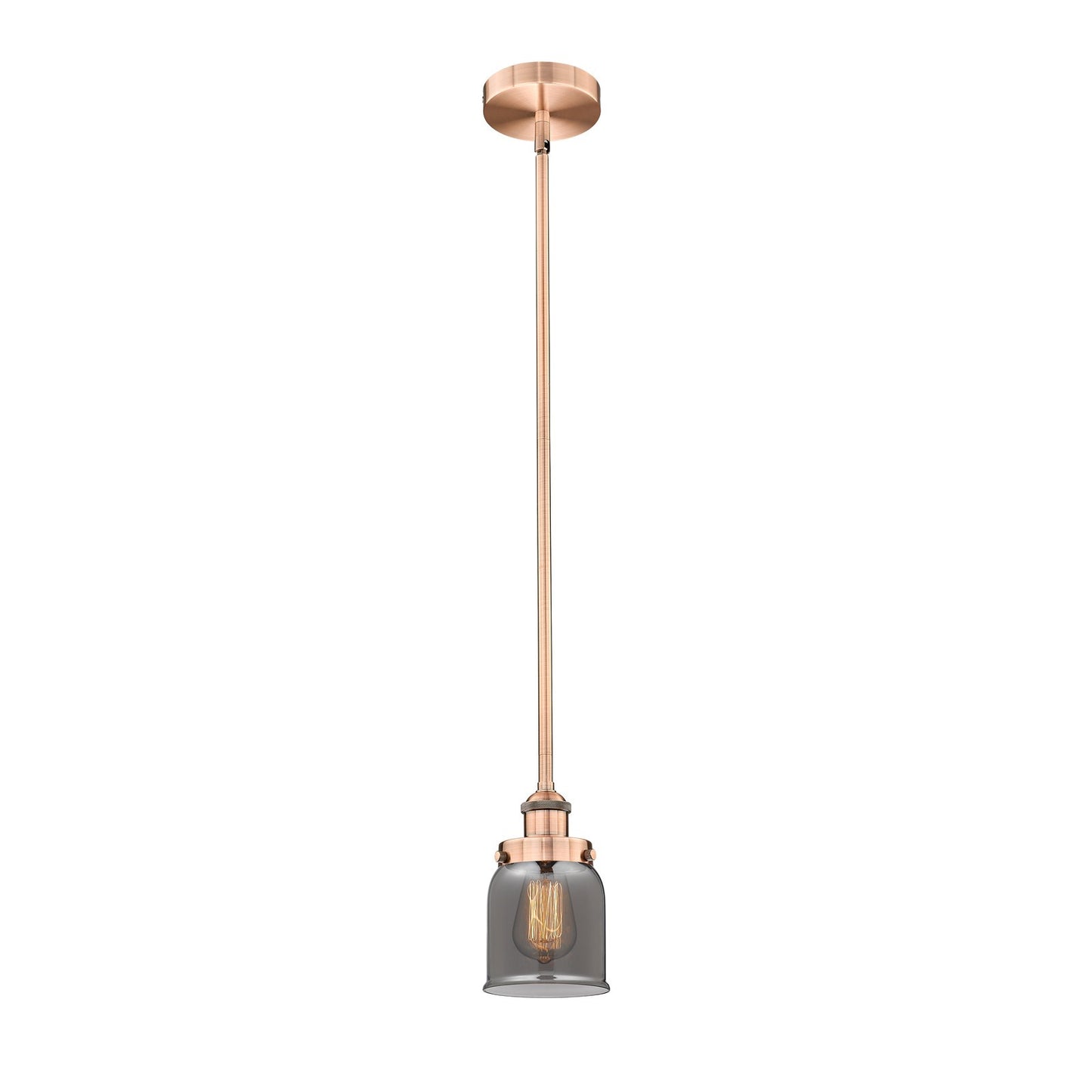 Innovations Bell 5in 1-Light Mini Pendant | Industrial Farmhouse Antique Copper Steel and Light Smoke Glass | Kitchen Island & | Model 616-1SH-AC-G53