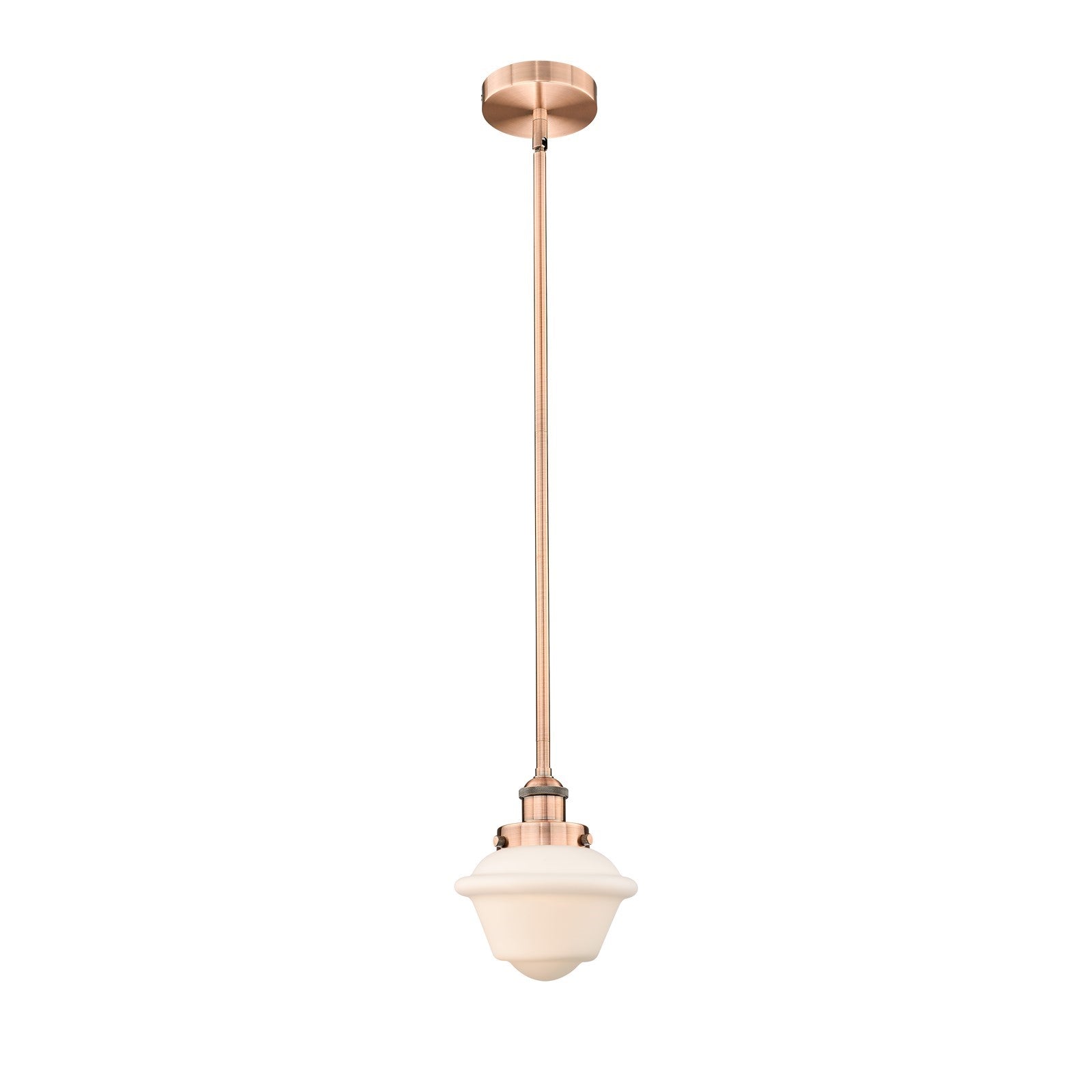 Innovations Oxford 7in 1-Light Mini Pendant | Traditional Antique Copper and Matte White Frosted Glass | Kitchen Island & Dining | Model 616-1SH-AC-G531