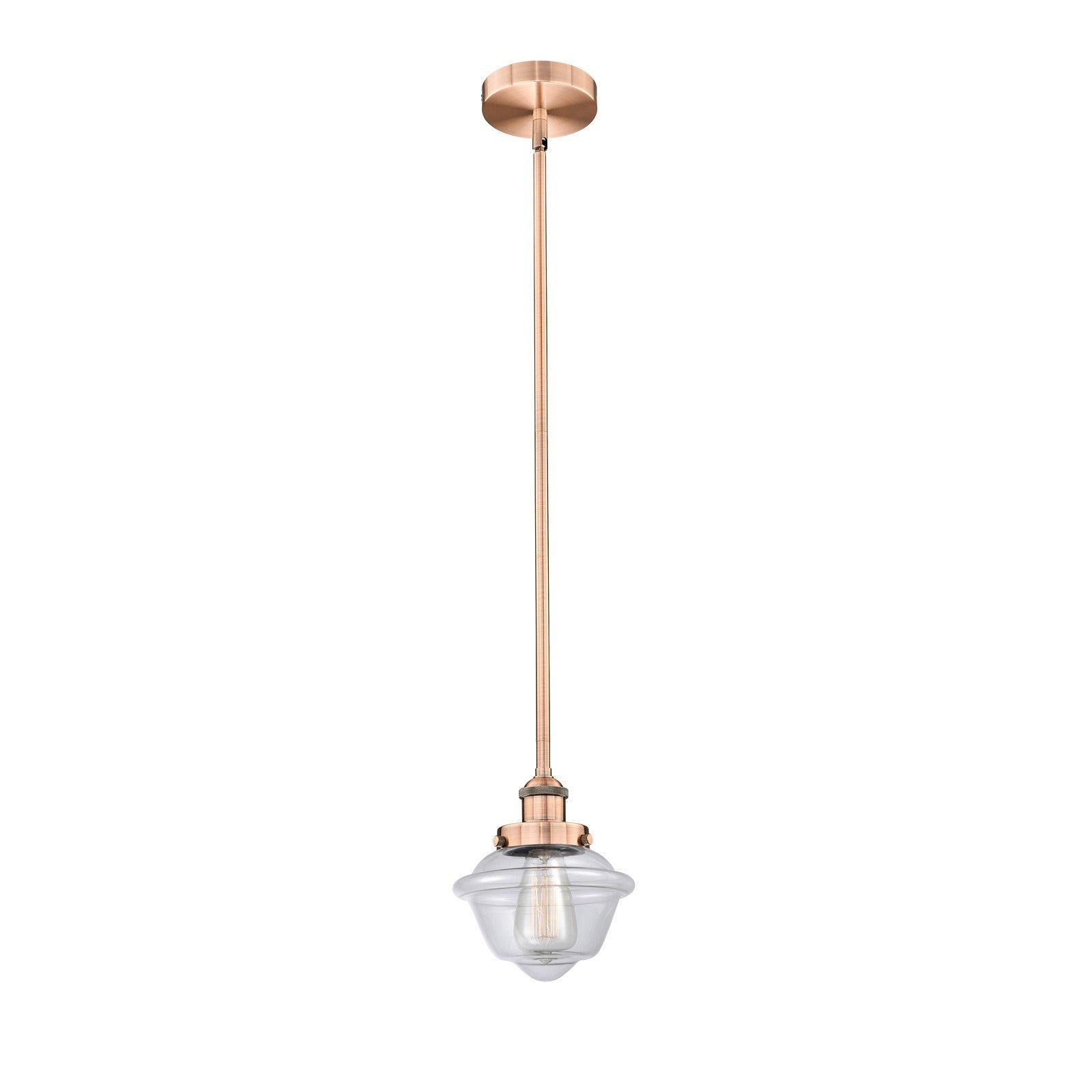 Innovations Oxford 7.25in 1-Light Mini Pendant | Traditional Antique Copper and Clear Glass | Kitchen Island & Dining Room | 7.25 | Model 616-1SH-AC-G532