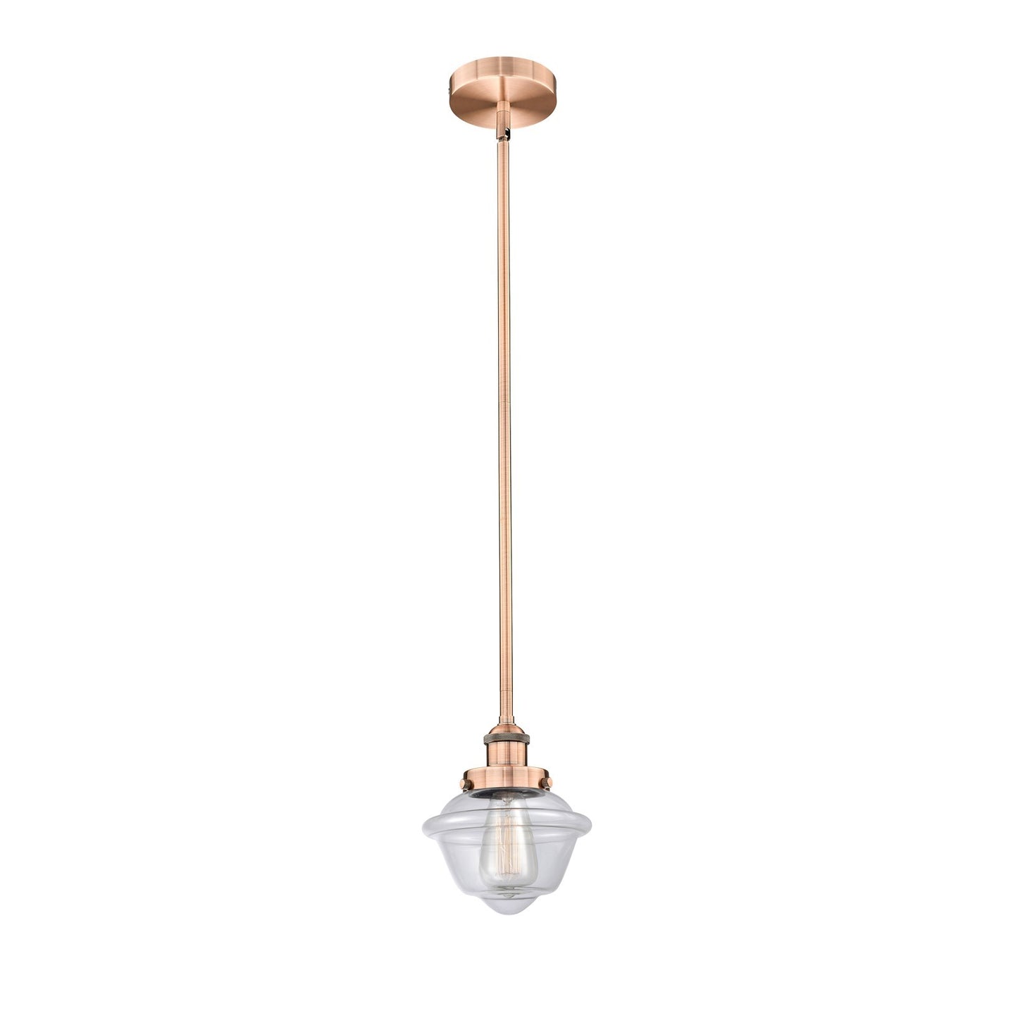 Innovations Oxford 7.25in 1-Light Mini Pendant | Traditional Antique Copper Steel and Clear Glass | Kitchen Island & Dining | Model 616-1SH-AC-G532-LED