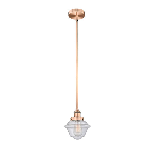 Innovations Oxford 7.25in 1-Light Mini Pendant | Traditional Antique Copper Steel and Seedy Schoolhouse Glass | Kitchen Island | Model 616-1SH-AC-G534-LED