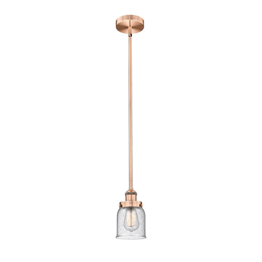 Innovations Bell 5in 1-Light Mini Pendant | Industrial Farmhouse Antique Copper Steel and Seedy Glass | Kitchen Island & Dining | Model 616-1SH-AC-G54