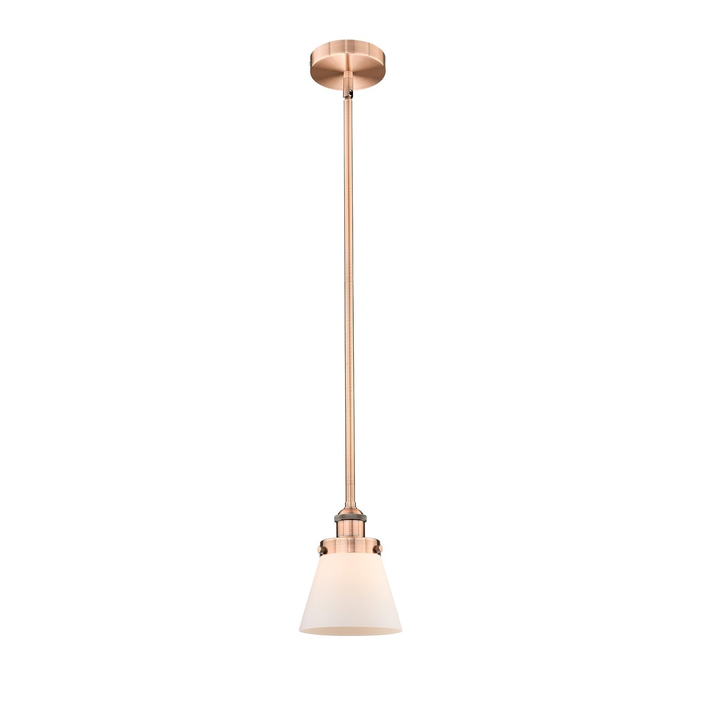 Innovations Cone 6.25in 1-Light Mini Pendant | Industrial Antique Copper Steel and Matte White Frosted Glass | Kitchen Island & | Model 616-1SH-AC-G61