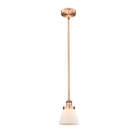 Innovations Cone 6.25in 1-Light Mini Pendant | Industrial Antique Copper Steel and Matte White Frosted Glass | Kitchen Island & | Model 616-1SH-AC-G61-LED