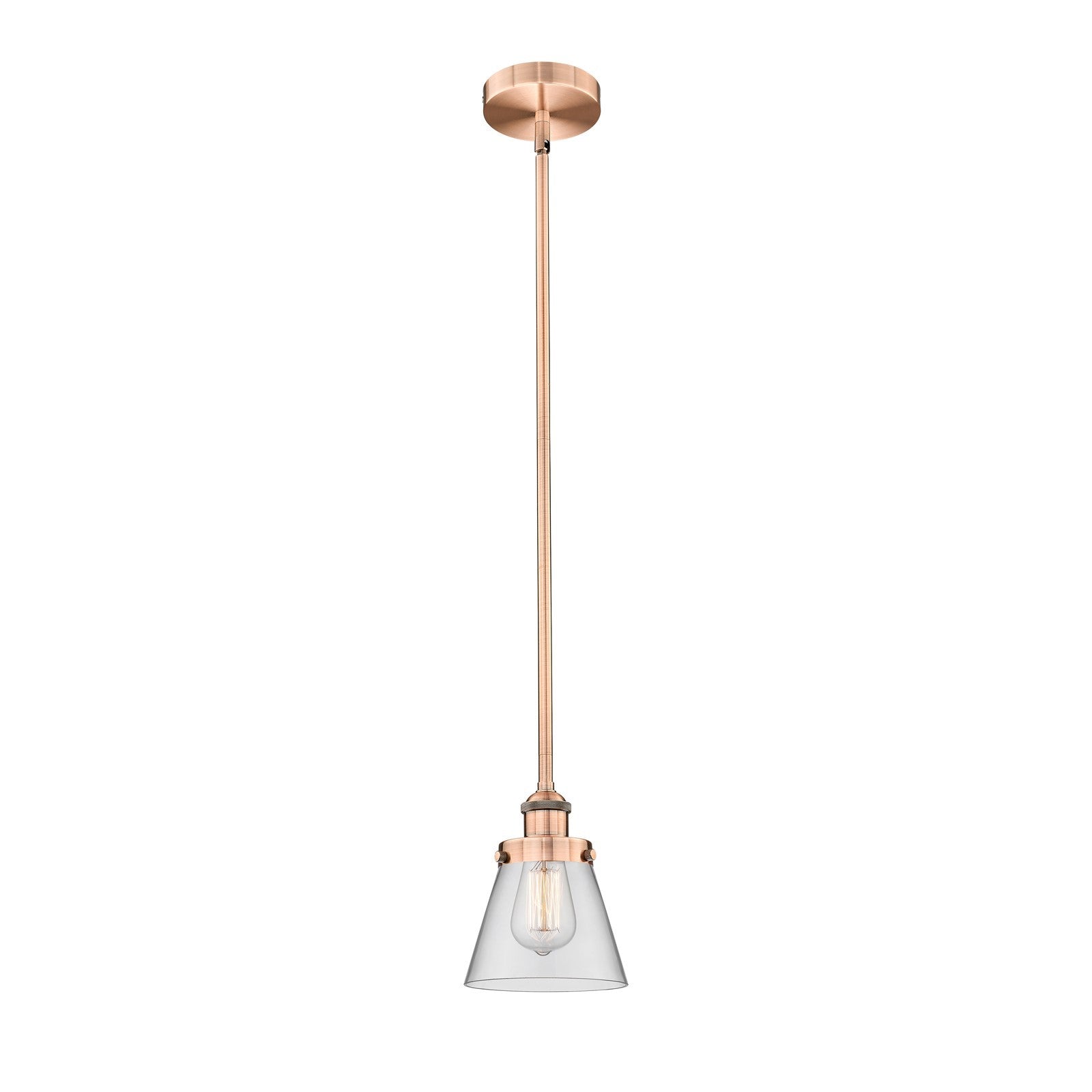 Innovations Cone 6.25in 1-Light Mini Pendant | Industrial Antique Copper and Clear Glass | Kitchen Island & Dining Room | 6.25 x | Model 616-1SH-AC-G62