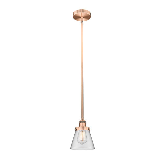 Innovations Cone 1-Light 6.25in Mini Pendant | Industrial Farmhouse Antique Copper Steel and Clear Glass | Kitchen Island & | Model 616-1SH-AC-G62-LED