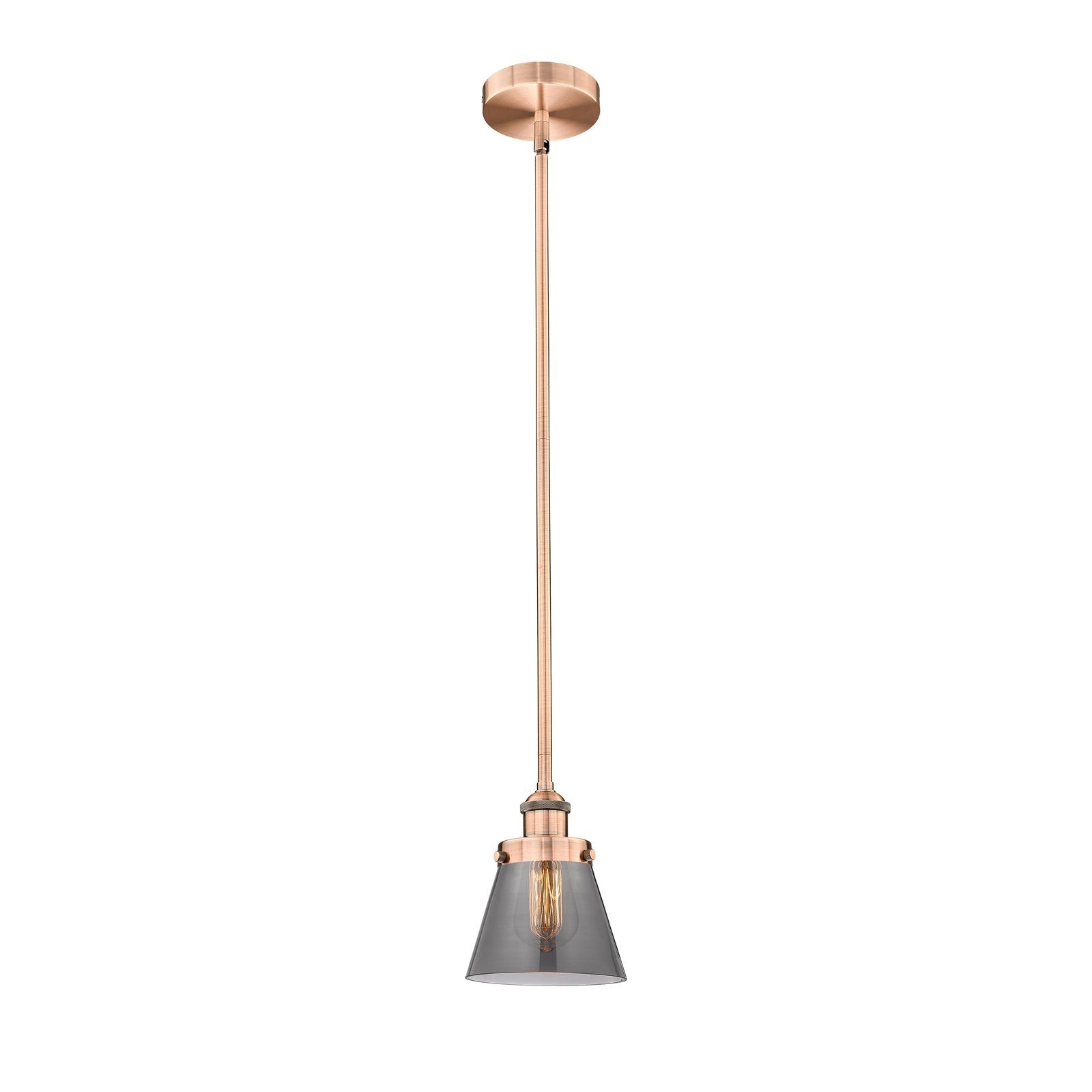 Innovations Cone 6.25in 1-Light Mini Pendant | Industrial Antique Copper and Light Smoke Glass | Kitchen Island & Dining Room | Model 616-1SH-AC-G63