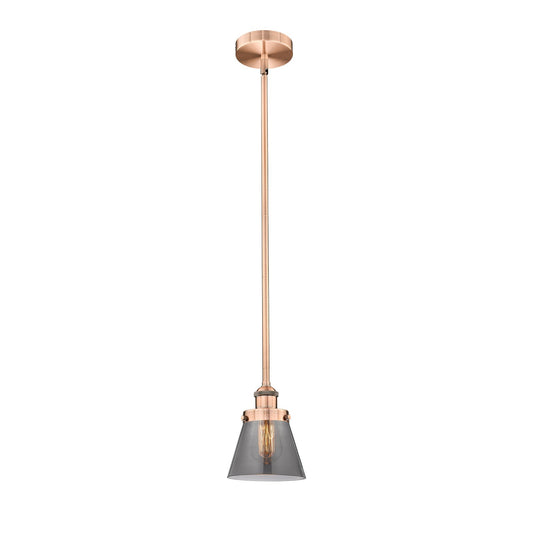Innovations Cone 6.25in 1-Light Mini Pendant | Industrial Farmhouse Antique Copper Steel and Light Smoke Glass | Kitchen Island | Model 616-1SH-AC-G63-LED