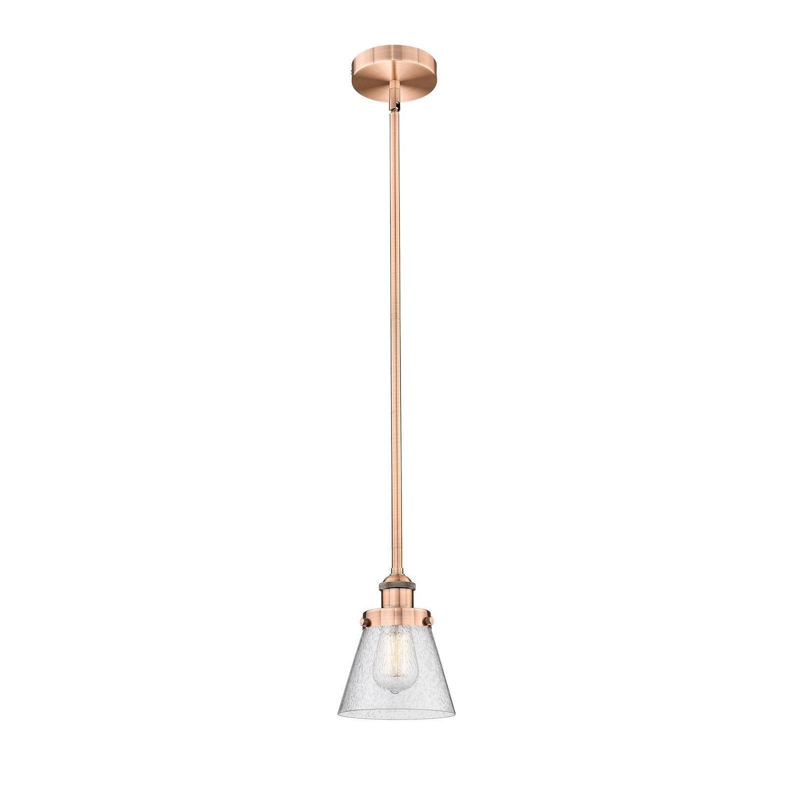 Innovations Cone 6.25in 1-Light Mini Pendant | Industrial Antique Copper Steel and Seedy Glass | Kitchen Island | 6.25 x 6.25 x 8.5 | Model 616-1SH-AC-G64