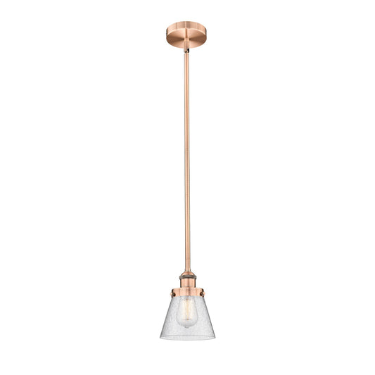 Innovations Cone 6.25in 1-Light Mini Pendant | Industrial Farmhouse Antique Copper Steel and Seedy Glass | Kitchen Island & | Model 616-1SH-AC-G64-LED