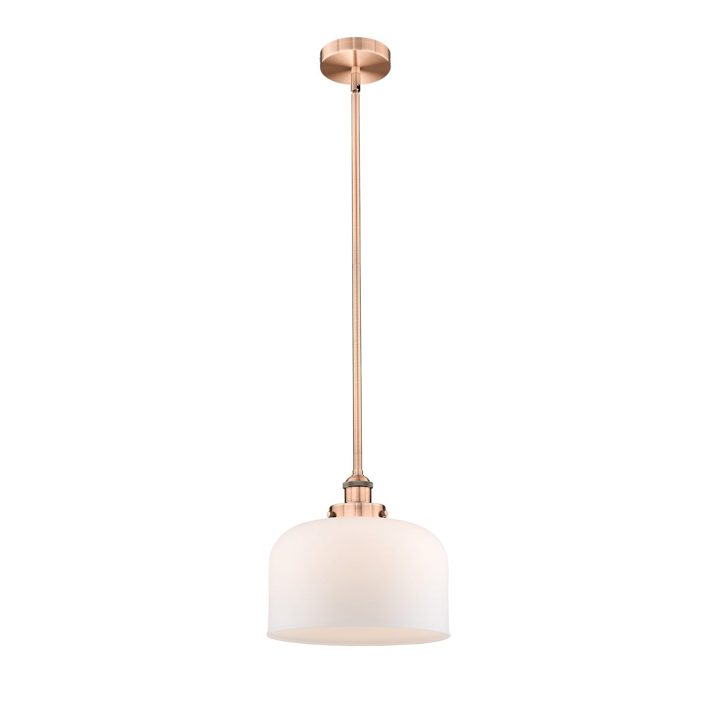 Innovations Bell 12in 1-Light Mini Pendant | Industrial Antique Copper Steel and Matte White Frosted Glass | Kitchen Island & | Model 616-1SH-AC-G71-L