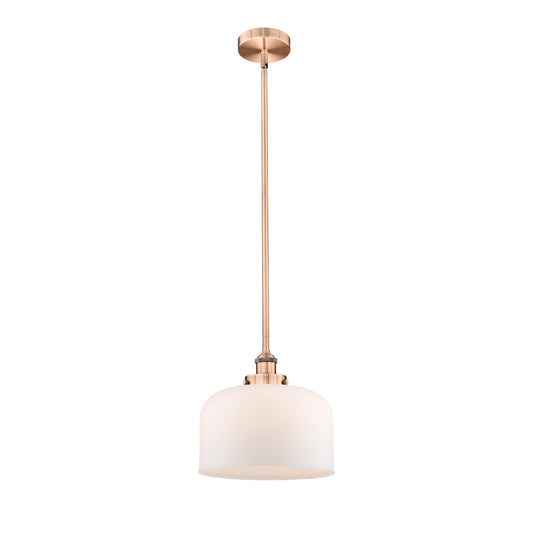 Innovations Bell 12in 1-Light Mini Pendant | Industrial Antique Copper Steel and Matte White Frosted Glass | Kitchen Island & | Model 616-1SH-AC-G71-L-LED