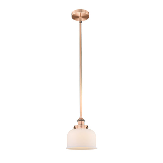 Innovations Bell 8in 1-Light Mini Pendant | Industrial Antique Copper Steel and Matte White Frosted Glass | Kitchen Island & | Model 616-1SH-AC-G71-LED