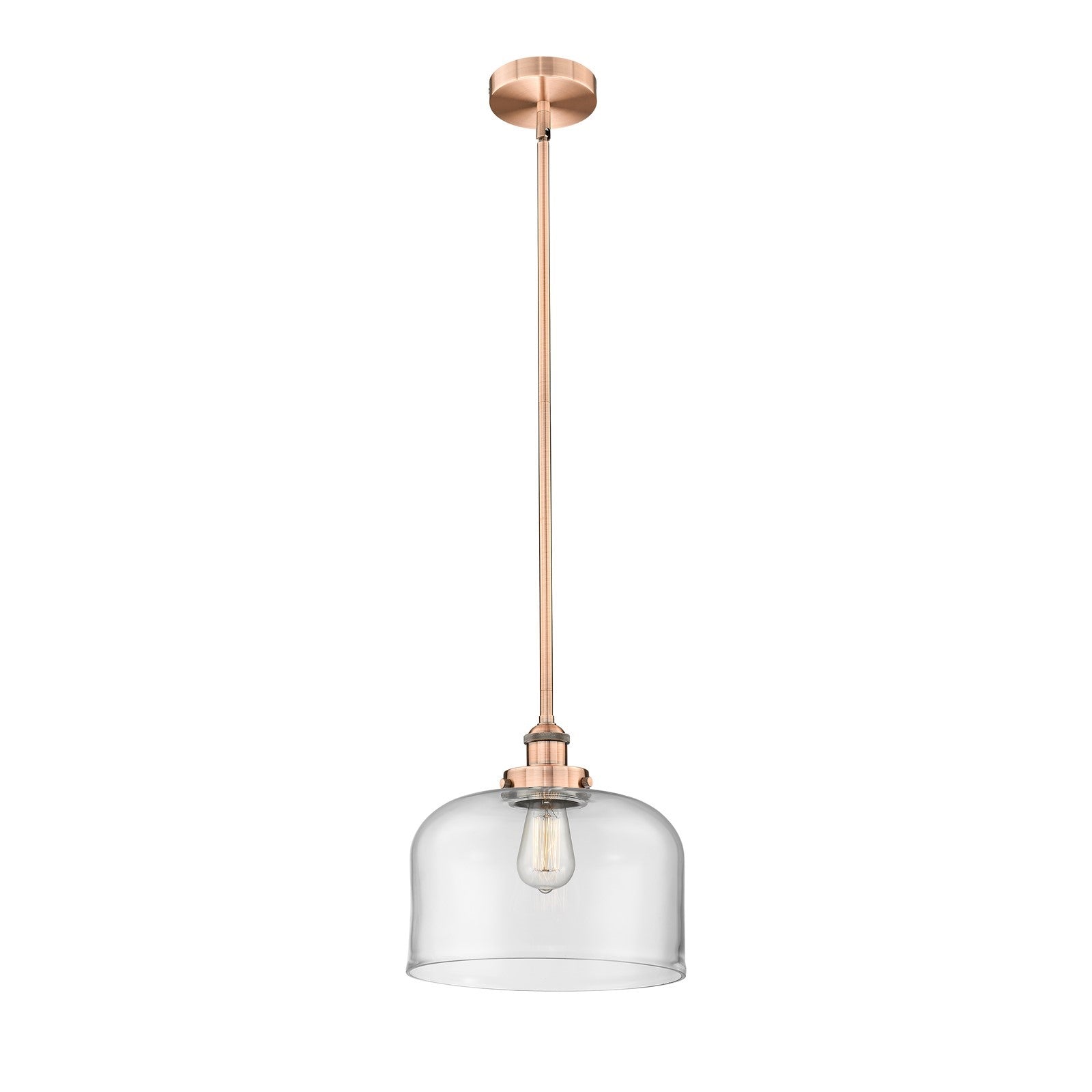 Innovations Bell 11.5in 1-Light Mini Pendant | Industrial Antique Copper Steel and Clear Glass | Kitchen Island & Dining Room | Model 616-1SH-AC-G72-L