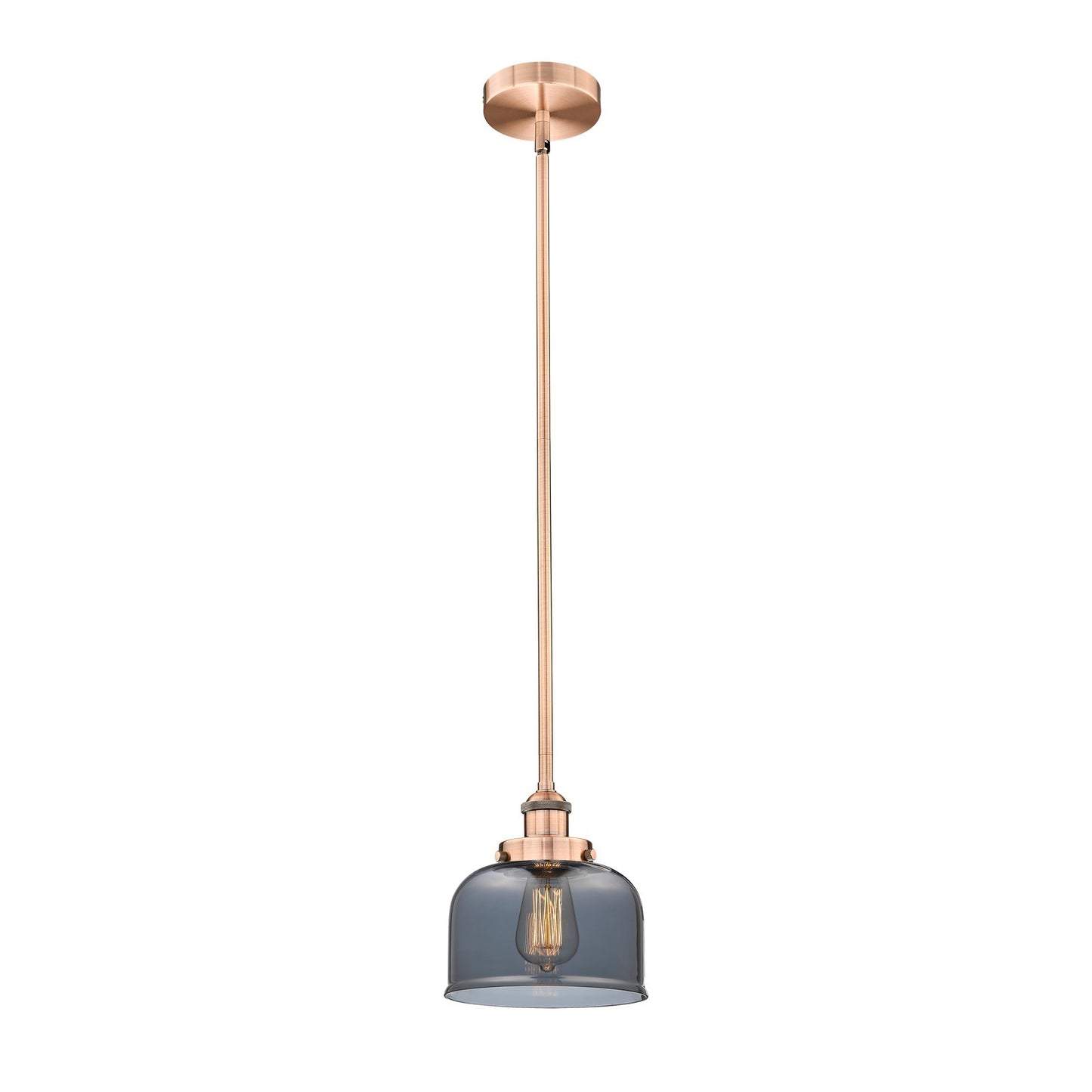 Innovations Bell 8in 1-Light Mini Pendant | Industrial Antique Copper and Light Smoke Glass | Kitchen Island | 7.75 x 7.75 x 8.25 in | Model 616-1SH-AC-G73