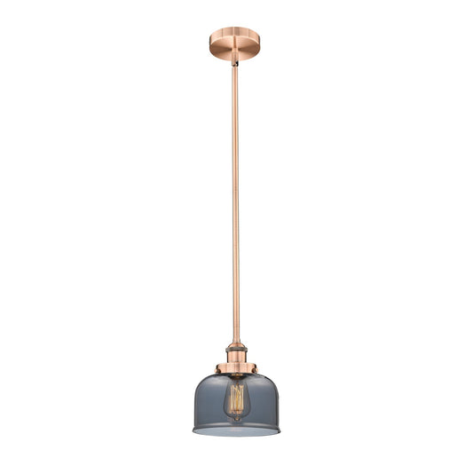 Innovations Bell 8in 1-Light Mini Pendant | Industrial Antique Copper and Light Smoke Glass | Kitchen Island | 7.75 x 7.75 x 8.25 in | Model 616-1SH-AC-G73