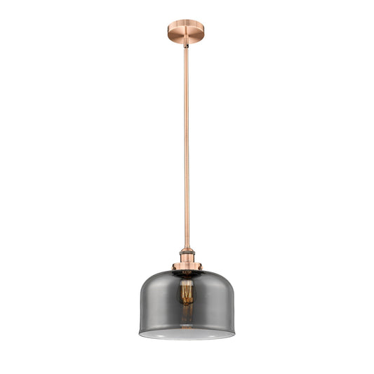 Innovations Bell 12in 1-Light Mini Pendant | Industrial Farmhouse Antique Copper and Light Smoke Glass | Kitchen Island & | Model 616-1SH-AC-G73-L-LED