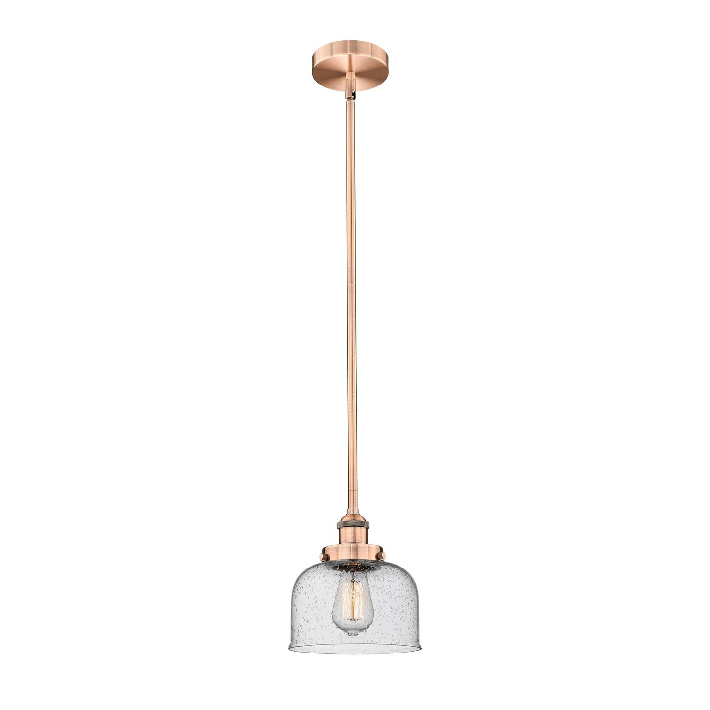 Innovations Bell 8in 1-Light Mini Pendant | Industrial Antique Copper Steel and Seedy Glass | Kitchen Island | 8 x 8 x 8 in | Model 616-1SH-AC-G74